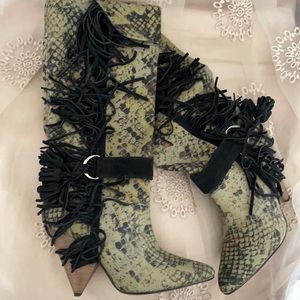 ❤️‍🔥Python-print canvas boots with fringe & tassels. Made in France 🇫🇷